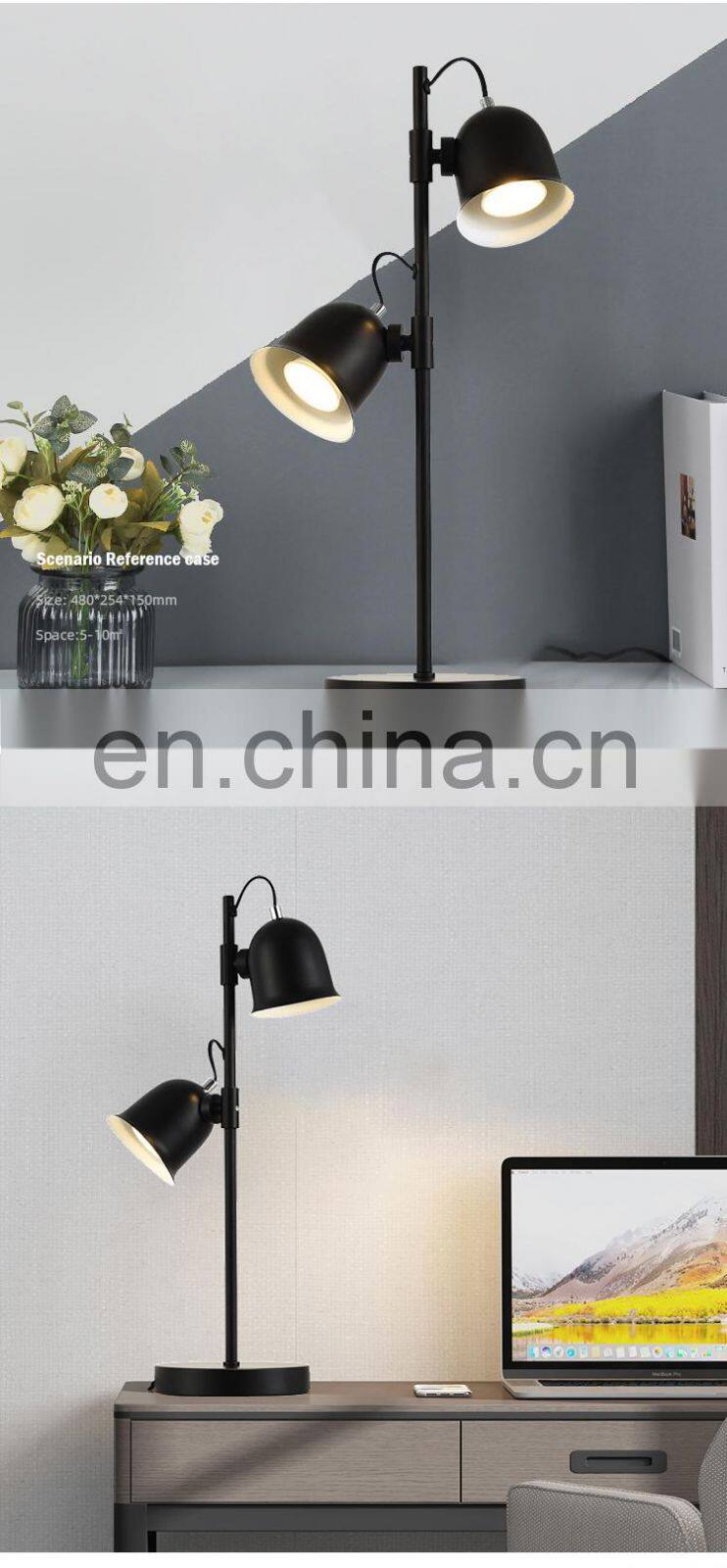 HUAYI Hot Selling Iron Lamp Body Double Light Indoor 10W Indoor Bedroom Office LED Table Lamp