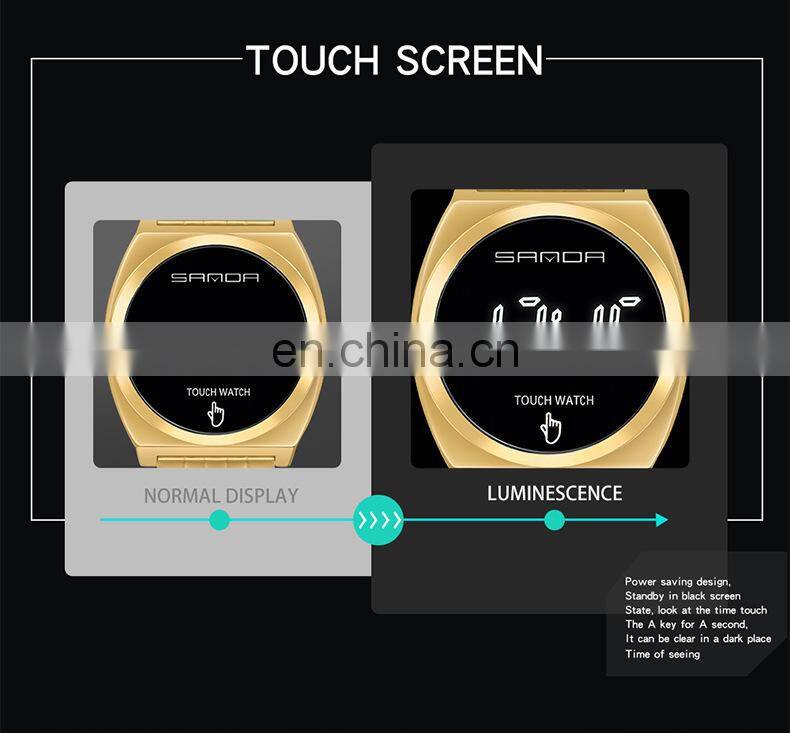 SANDA 8012 Mens Fashion Digital Business Watches Calendar Stainless Steel Week Display Back Light Wristwatch