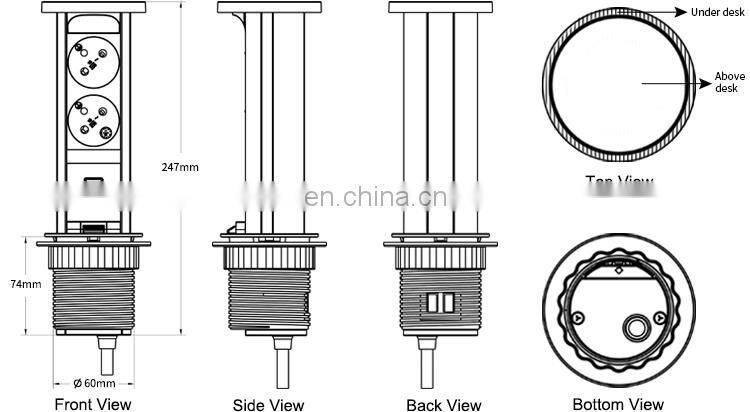 Water Proof Vertical French Tower Hidden Socket For desktop