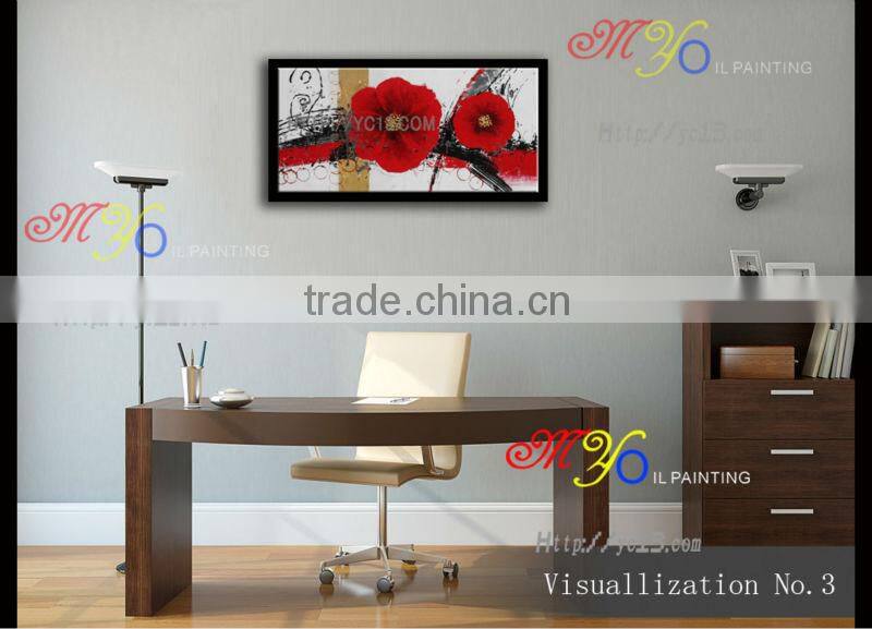hand painted Red flower modern home decorative canvas wall art framed oil painting wz-289