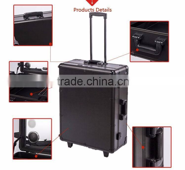 Alibaba promotional high quality Aluminum makeup trolley case with lights and mirror inside