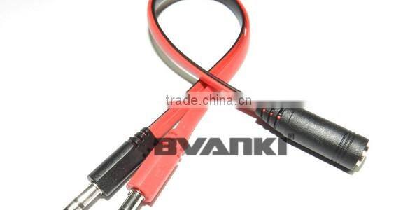 new products 2016 2 in 1 Stereo 3.5mm 2 male to 1 female car audio aux stereo cable free samples