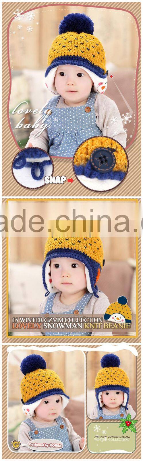 2015 Winter Newest Small Heart Knitting Baby Kids Earflap Pompom Caps and Hats