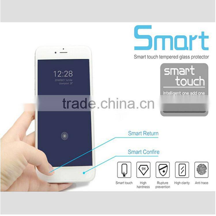 2015 creative design magic touch tempered glass screen protector for iphone 6 with smart touch back and confirm buttons
