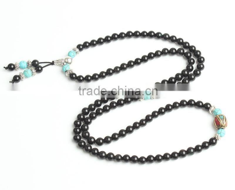 8mm black Obsidian and cinnabar 108 mala beads buddhist prayer beads
