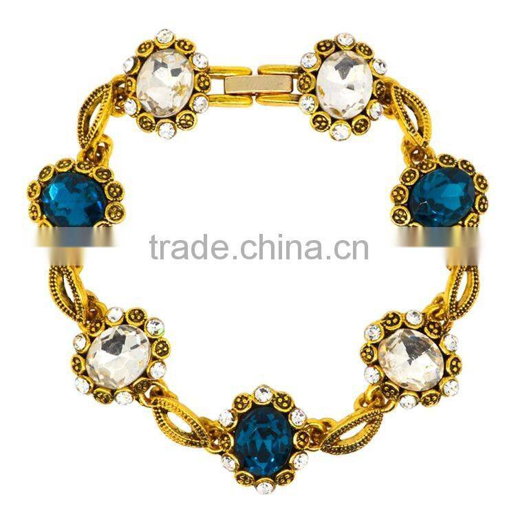 2016 New Design Metal Regula Beads Vintage Bracelets & Bangles Fashion Temperament Blue Crystal Bracelets