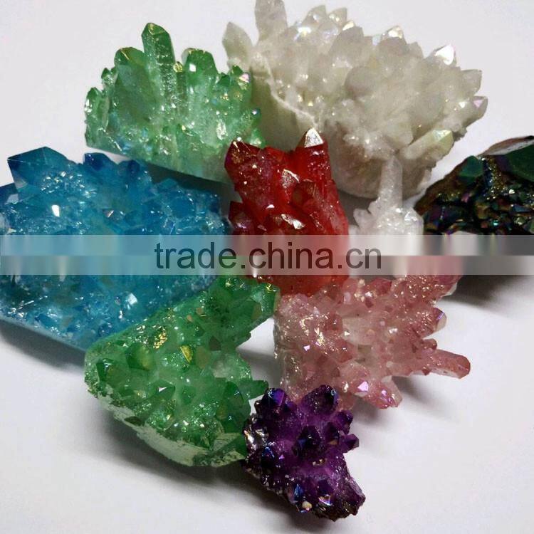 Rock blue aqua aura quartz crystal cluster healing stones cluster