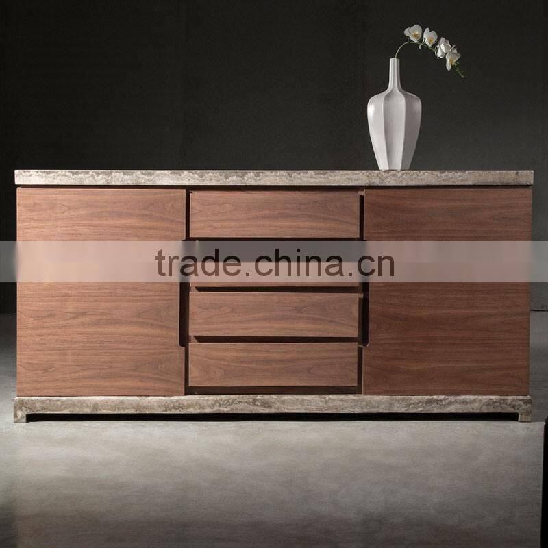 Travertine Top Wood Side Cabinet Design With Drawers Latest Design For Dining Room Use