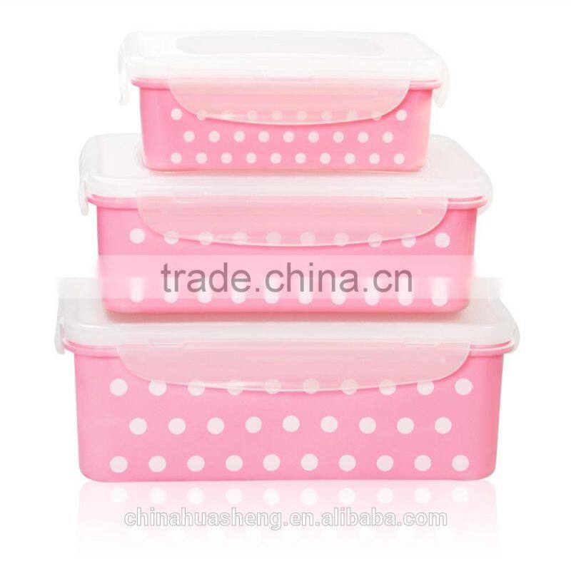 PP Food Grade food Container Set BPA Free Pink Polka dot storage container lunch box round square rectangle