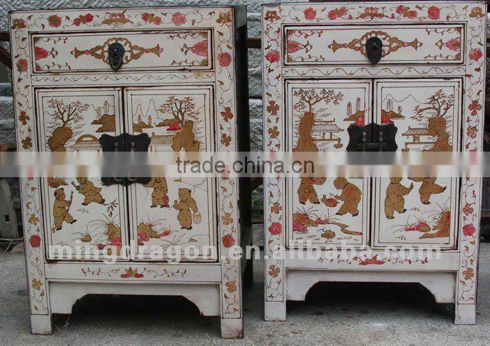 Chinese antique furniture Beijing red & black pine wood Bedside Cabinet
