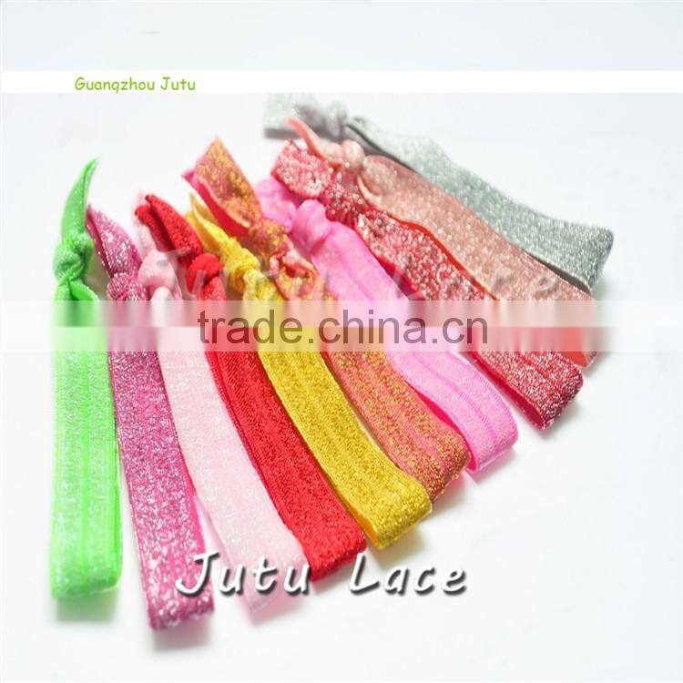 Shiny frosted elastic hair tie 5/8''Fold Over Elastic cheap wide headbands FOE