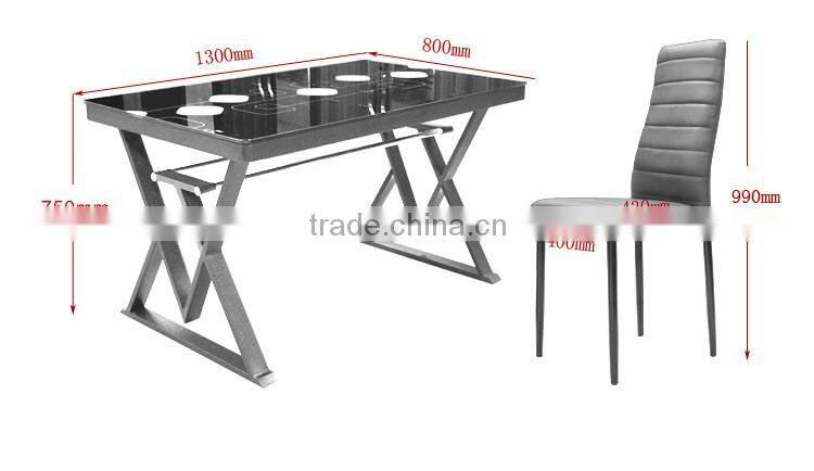 Foshan modern metal base 9mm thick rectangle black lacquer tempered glass dining table for 4 person