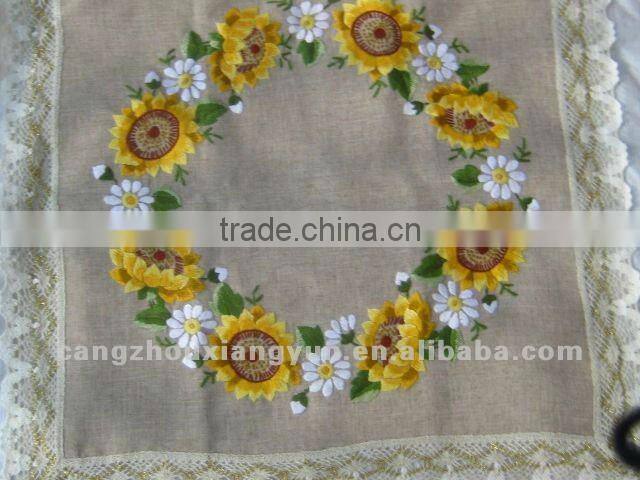 Fancy sunflower crewel embroidery table cloth