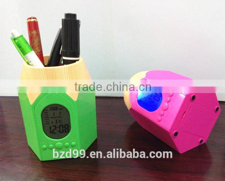 Multi-functional Calendar Pencil Desk Clock with Pen Holder /Brush Pot Table Clock/ Gift Set Wholesale OEM/ODM Manufacturer