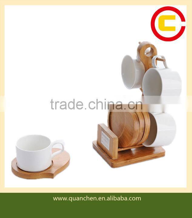 Cup set with bamboo holder &coaster