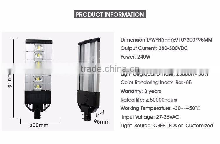 240watt Outdoor ip67 waterproof bridgelux cob led street light