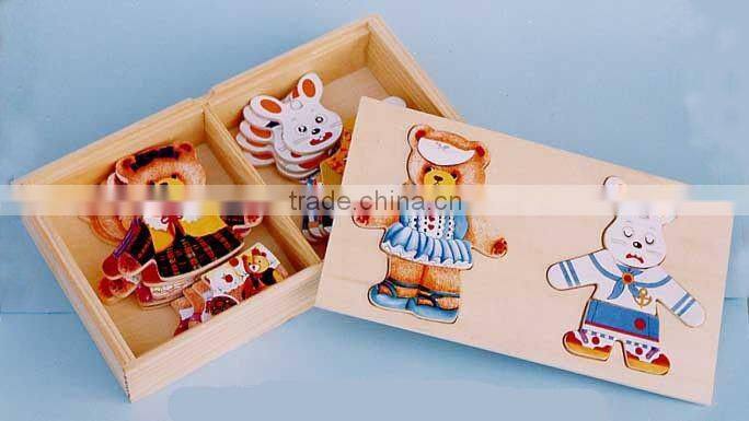bear and Rabbit dress-up educational wooden toy
