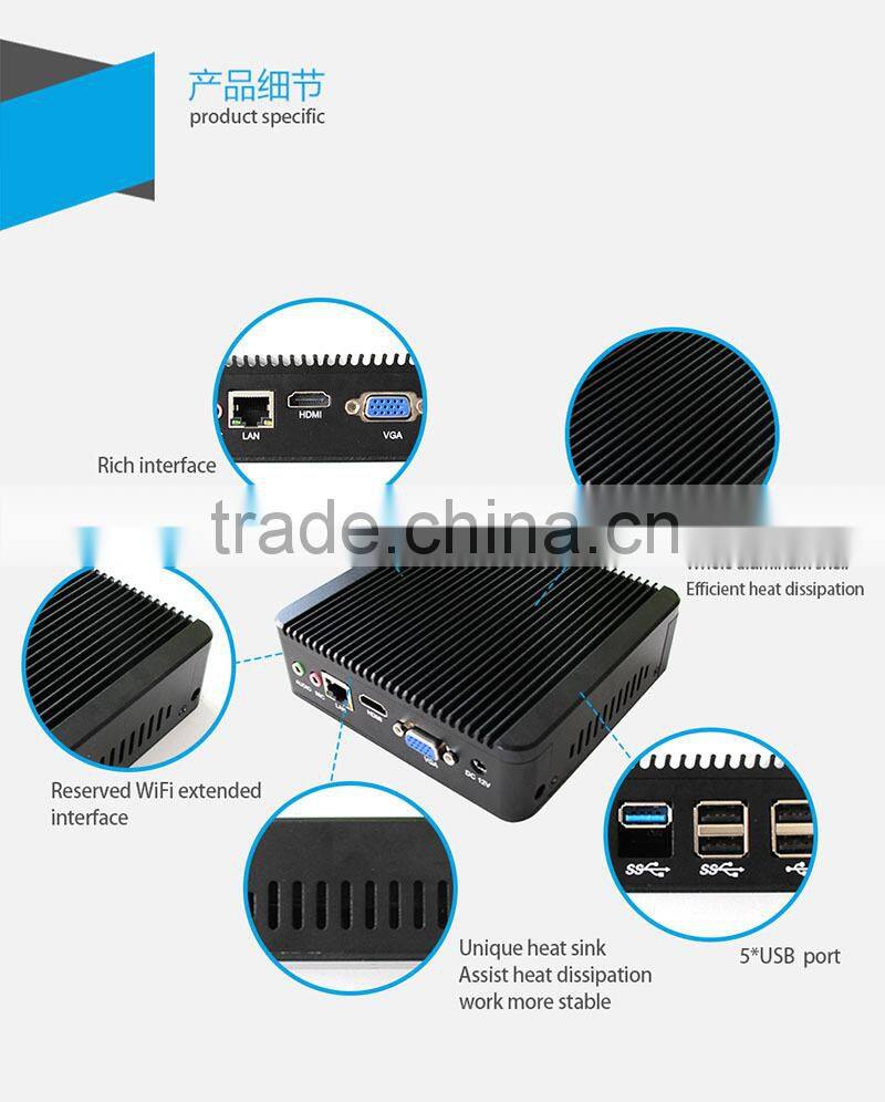 New Fanless Mini PC Cerelon J1800 Dual Core 2.41GHz 2G RAM 16G SSD Support WIN 7 Linux OS