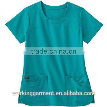 Wholesale OEM Classic Women's 6 Pocket Jewel Neck Solid Scrub/Nurse Uniform/Medical Scrubs /Hospital Uniform Top
