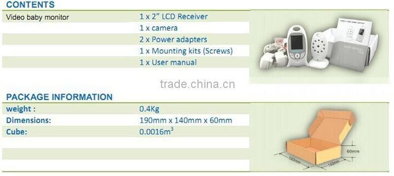 New 2.0inch baby camera monitor IR Night vision 2 way Talk Multi-language 8 Lullabies Temperature monitor VOX system baby phone