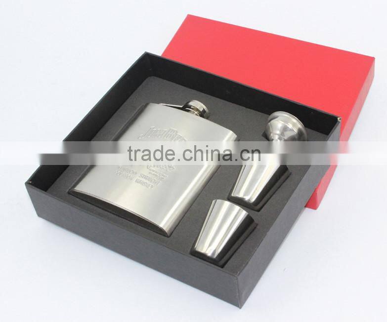 Hip Flask Gift Set, 7oz Hip flask with sleeve with 2pc shot glass+1pc funnel