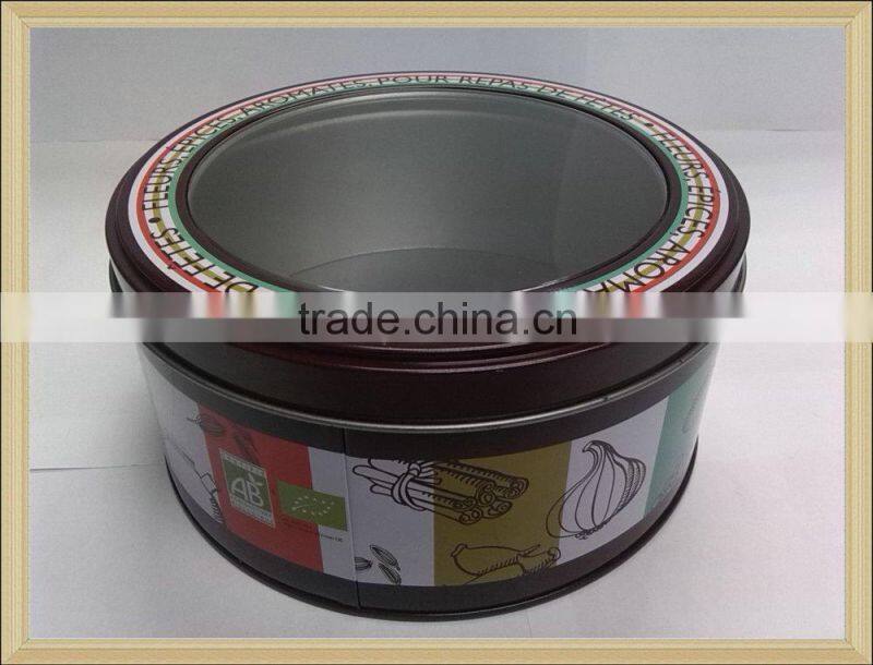 New design PVC and PET window round tin