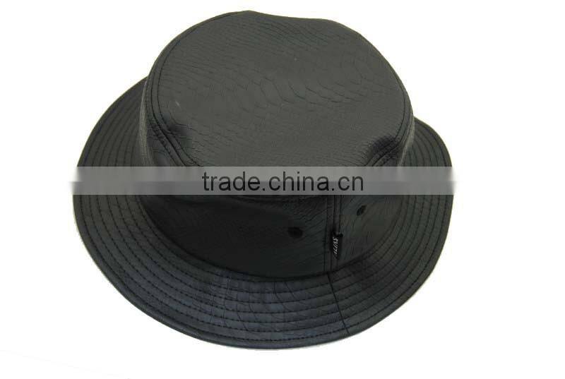 custom black snake leather bucket hat wholesale