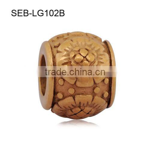 Sunflower Pattern Antique Tone And Gold Plated Stainless Steel Big Hole European Charm Beads Jewelry Accessory SEB-LG102