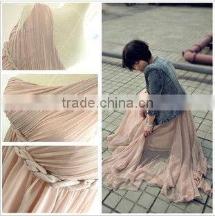 Inclined shoulder pressure fold long dress bridesmaid dress a little evening dressS02