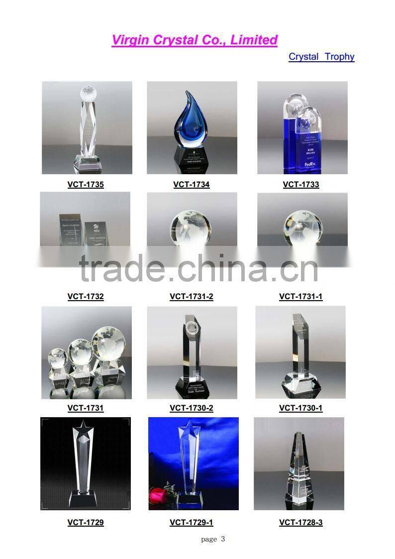 Beautiful waterdrop shape coloured glaze crystal glass art trophy