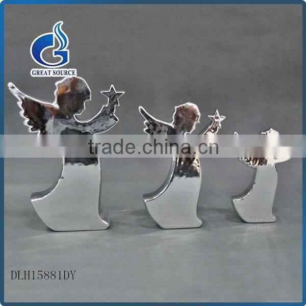 popular flat shape ceramic western angels figurines with star