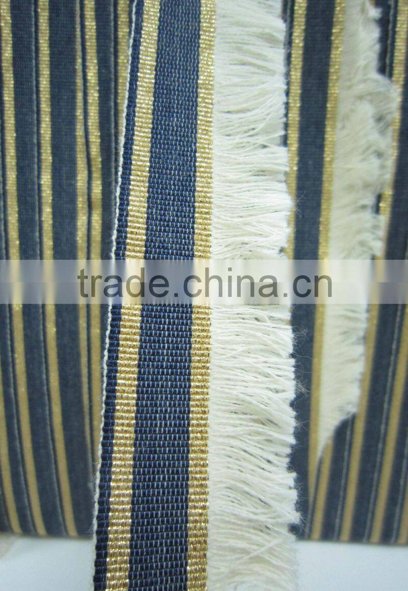 Blue Denim Gold Metallic Ivory Cotton Braided Decorative Trim for apparels