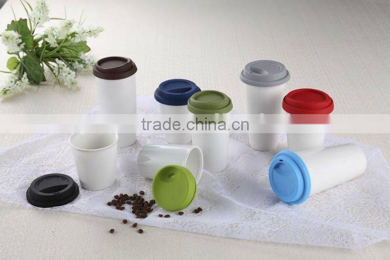 14OZ porcelain coffee single/double wall mug with silicon lid sublimation mug
