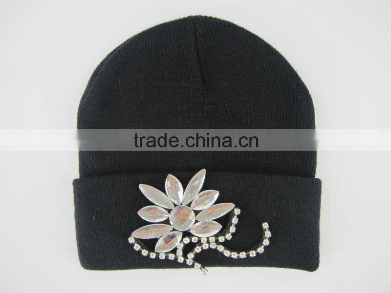 Promotional cheap custom knitted acrylic hat women beanie cap