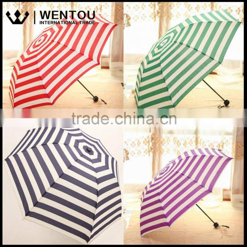Compact Rain Umbrella Anti-UV Striped Folding Parasol