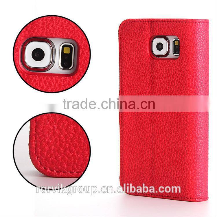 Book Style Leather Folio Case For samsung s6, Lichee Pattern Style Leather Case For samsung s6