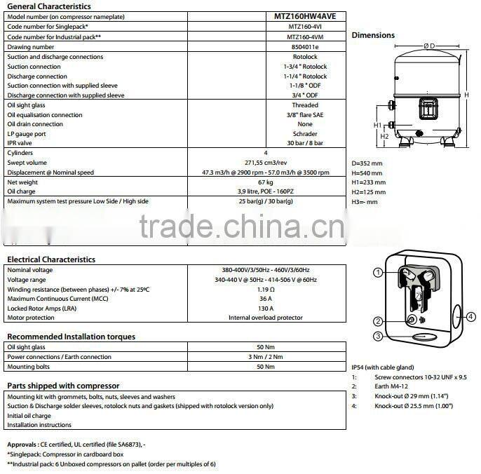 Guang zhou Maneurop compressor for air conditioning mtz160hw4ve