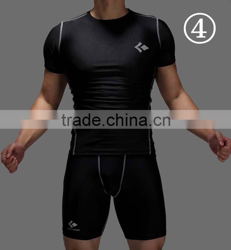 2016 compression tights running set men quick dry sports suit gym wear fitness short sleeve t-shirts shorts