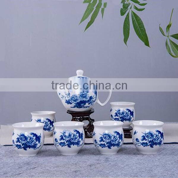 Chinese style 7 pieces blue and white porcelain tea set