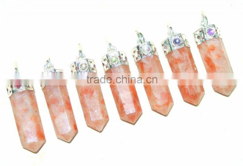 CRYSTAL QUARTZ 7 CHAKRA POINT PENDANT SET : CHAKRA CABACHONE PENDANT POINT SET : CHAKRA PENDANT