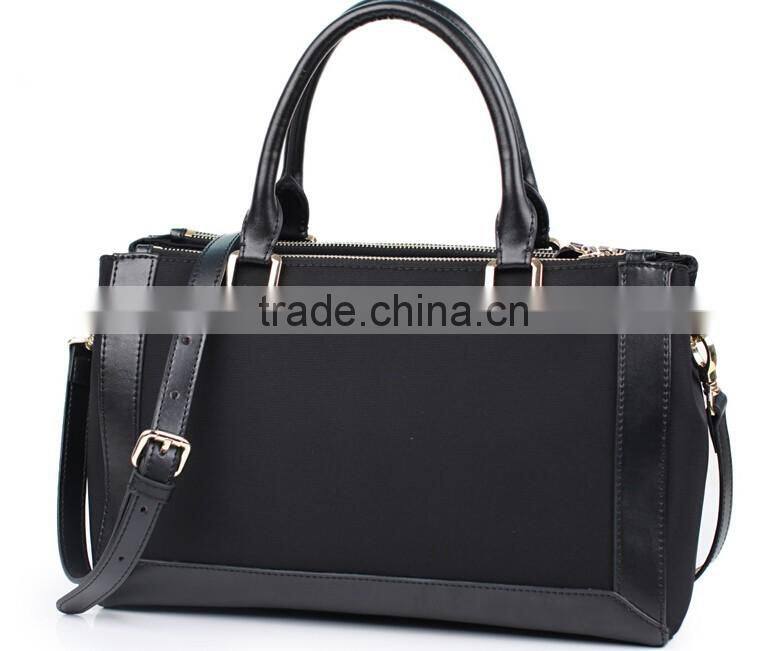 Fashion women leather mix canvas bags crossbody handbag with long strap