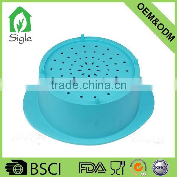 100% food grade Top Quality Food Grade Kitchenware Round Silicone Strainer with handle to wash vegetable fruit