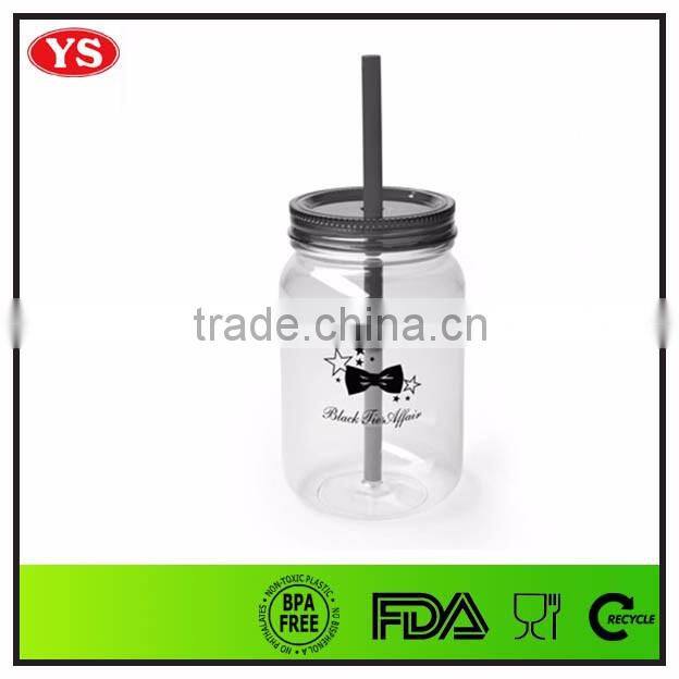 720 ML Single wall plastic cylinder mason jar with straw