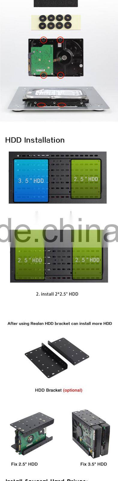 Realan high quality industrial vertical cube aluminium mini itx desktop computer pc case E-D3 (black silver red gold)