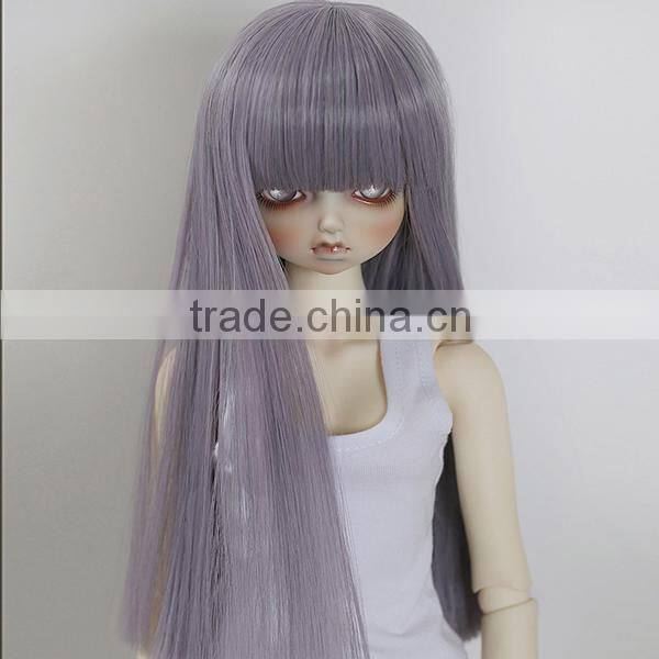 new arrival long silky straight smoke purple doll wig with full bangs