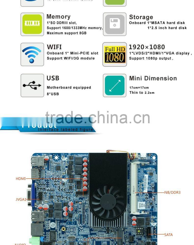 mini pc mainboard network x86 motherboard with 1* RTL8111E Gigabit LAN support SSD/WIFI