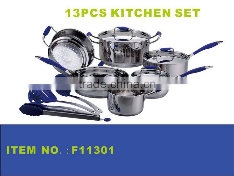 new design stainless steel kitchen items/cookware set with multi steamer and utensils/induction bottom pots
