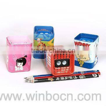 Two-holes tin pencil sharpener with CMYK printing