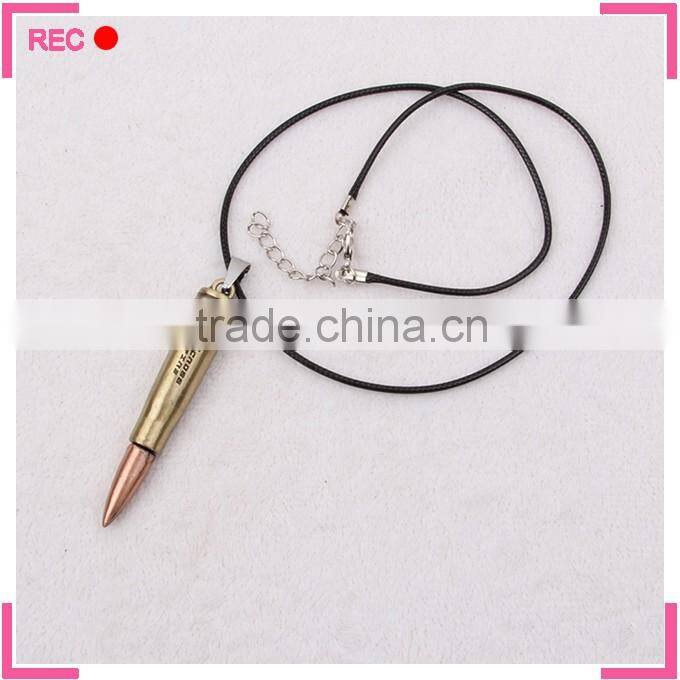 Hip hop necklace with Bullet pendant, leather necklaces for men