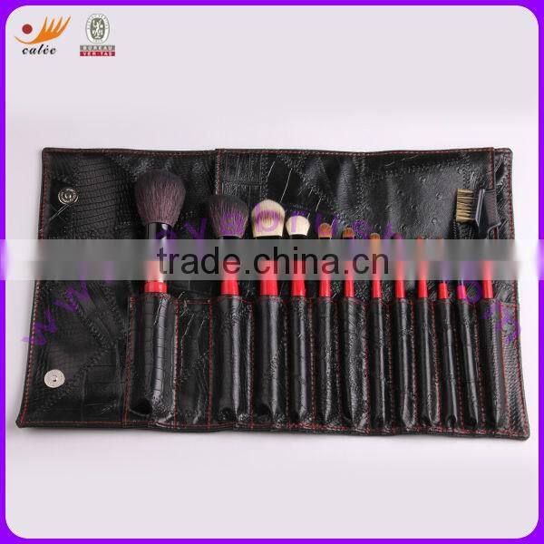 12pcs top quality professional wood handle makeup brushes--oem logo